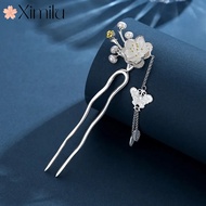 Original Design Silver Hairpin Ladies Retro Style Coiled Hair Hanfu Flowing Hair Accessories Flower Hairpin Woman Butterfly Pearl U-Shaped Hairpin Anniversary Gift Accessories