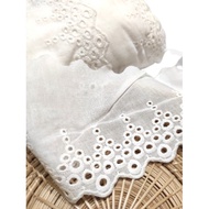 100MM Embroidery Cotton Lace Border Lace Sewing Fabric White Putih Baju Kurung Kebaya Kain Renda Kahwin Borong [1 Yard]