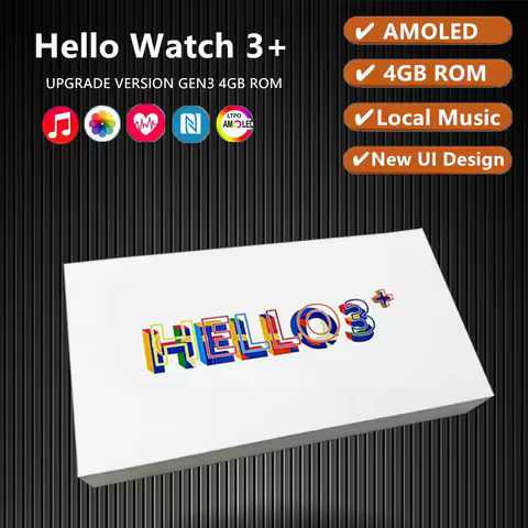 Hello Watch 3 Plus AMOLED Smart Watch 2.04-inch Always on Display NFC Compass Smartwatch 4GB ROM Pho