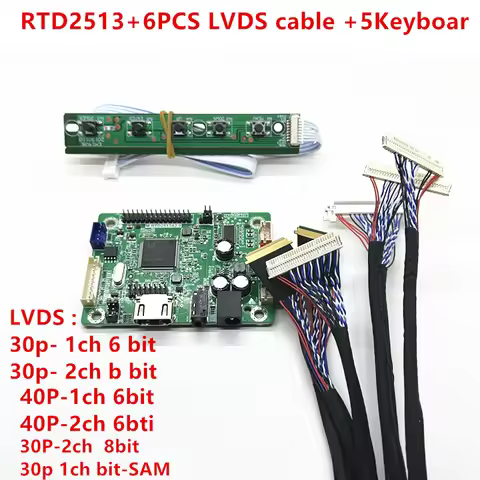 RTD2513V1.0 mini LCD driver board HDMI to LVDS jump cap program +5pcs lvds cable kit 30P 40P 1/2CH 6