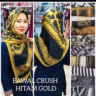 Tudung bawal crush satin hitam gold