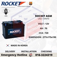 ROCKET AGM LN3 / DIN70L AUTOMOTIVE CAR BATTERY (EXTEND WARRANTY)