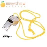 MAYSHOW 1/2/5pcs Metal Whistle Hot sale Referee Sport Rugby With Black/Yellow Rope Stainless Steel Whistles