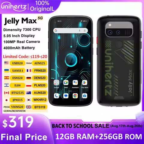 Unihertz Jelly Max Mini Smartphone Dimensity 7300 CPU 5G Android 14 24GB 256GB 32MP 100MP Camera Dua