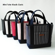 Totebag kanvas mini tas kanvas mini tas tote mini klasik garis warna