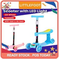 LittleFoot 3PCS FULL SET LED Adjustable Foldable Kids Scooter with seat 3 Wheels Children Play Kanak P0474