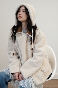 羊羔毛仿皮毛一體皮草PU麂皮絨夾克外套