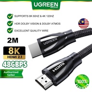 UGREEN HDMI To HDMI 2.1 Cable 8K 60Hz 4K 120Hz 480 Gbps Dynamic HDR Dolby Vision HDR10 Dolby Atmos eARC Stereo Sound Audio Video PS4 PS5 Xbox UHD TV Blu Ray DVD Projector LG TV Sony Dell Asus Msi Pc Laptop Windows Monitor Projector 1 2 3 Meter