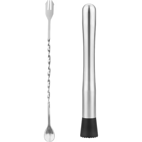 10-Inch Stainless Steel Cocktail Muddler and Bar Spoon Set for Mojitos, Fruit Drinks, and Home Bars