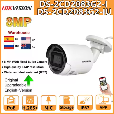 Hikvision IP Camera 8MP DS-2CD2083G2-IU POE 4K Acusense CCTV Bullet Surveillance Video Camera For Ho