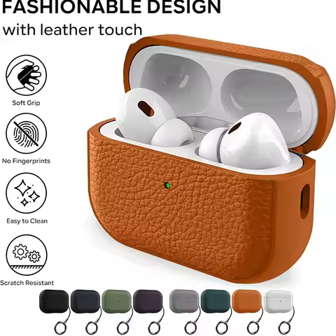 For Airpods Pro 1 2 Luxury Lychee Leather Business Earphones Case With Hook Headphone Protective Cas