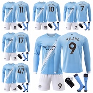 2025-26 Season Manchester City Home Long Sleeve Football Adult Kids Jersey Kit Marmoush Erling Haala