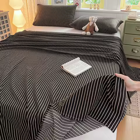 Stylish Striped Simple Versatile Cloud‑Feel Puff Crinkle Fabric Flat Sheet Soft Breathable Home Bedr