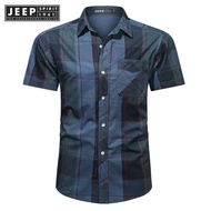 jeep spirit 1941 estd Summer Mens Plaid Shirt Short Sleeve Oversized Pure Cotton England Casual Shir