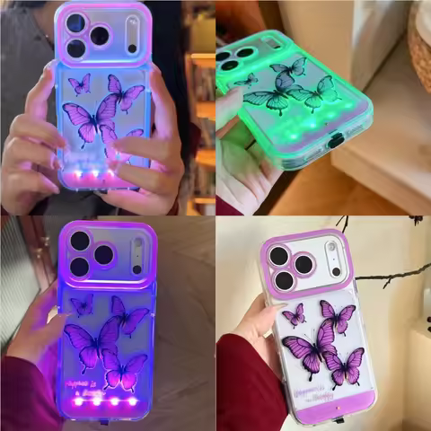 Change Color Luminous Call Light Up Flash Cute Purple Butterfly Phone Case For Samsung Galaxy S26 Ul