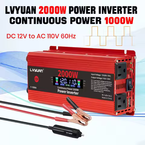 Car Converter Power Inverter DC 12V To AC 110V Converter LCD 1500-2600W Dual USB LCD Display Solar I