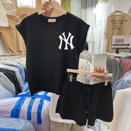 Zebina Womens two-piece sports suit Korean casual sleeveless t-shirt wide-leg pants two-piece sports