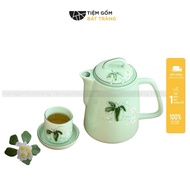 1,2L Water Bottle Set with Hand-painted Patterns Porcelain Teapot and Bat Trang Ceramic Tea Cup as a