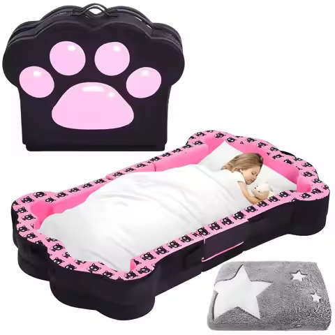 Collapsible Kids Travel Bed, Portable and Washable Cover Toddler Bed, Soft & Safe