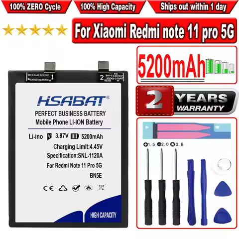 HSABAT 5200mAh BN5E Battery for Xiaomi Redmi note 11 pro 5G/POCO X4 Pro/Note 11E Pro