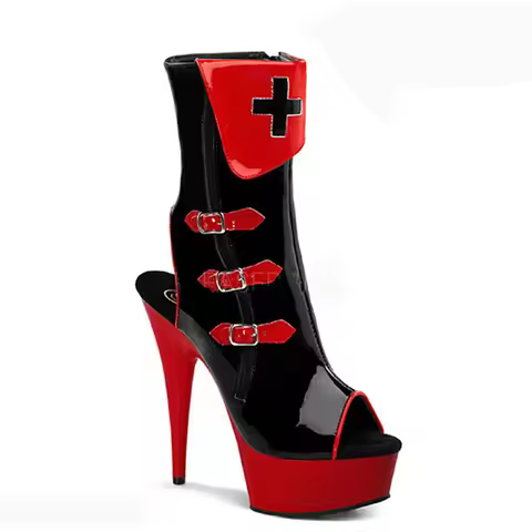 Queen Peep Toe Stripper Heels Cross Dressing 15cm Gothic Shoes Thin Heels Nightclub Ankle Boots Exot