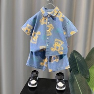 Kid Boy Summer Clothes Bear Print Denim Shirt Shorts and Jeans Shorts 2Pcs Sets Denim Jacket Top Pan