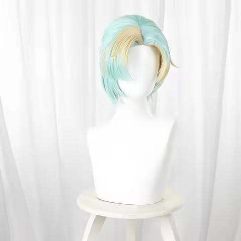 Anime GNOSIA Yuri Cosplay Wig Women Green Yellow Gradient Short Hair Heat Resistant Synthetic Wigs H
