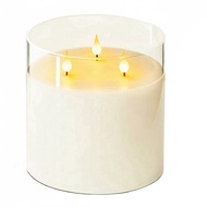 6X6 Extra Large Flameless Candle 3 Wick Glass Large Candles with Remote Control for Home Decor