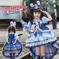 Girls Zootopia Judy Hopps Blue Plaid Lolita Dress with Plush Judy Applique & Star Print, Kids Cospla