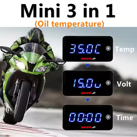 koso Oil Temperature Meter Motorcycle Universal Oil Temp Time Volt 3 in 1 LCD Digital waterproof Dis