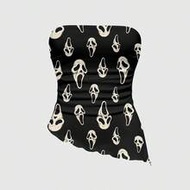 Gothic Dark Vacation ชายหาด High Slit Sexy Scream Face Print Women Top