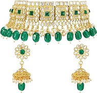 Indian Traditional Jewellery Green Kundan Choker Necklace Earring Jewellery Set for Women(AH-PF24N35), Brass, No Gemstone