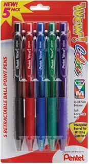 Pentel BK440CRB Pentel Wow! Colors Retractable Ball Point Pens Medium 5/Pkg