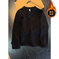 雪尼爾亨利領POLO衫長袖T恤男秋冬加絨魚骨紋打底衫衛衣潮牌外套