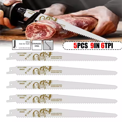 2/5Pcs-S1111DK Reciprocating Saw Blades Set 9in 6TPI Stainless Steel Frozen Food Cutting Universal F