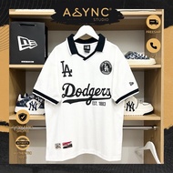 (Auth) Polo Jersey New Era x MLB LA Dodgers White Striped V Neck | CODE: 18273828 - Async Studio