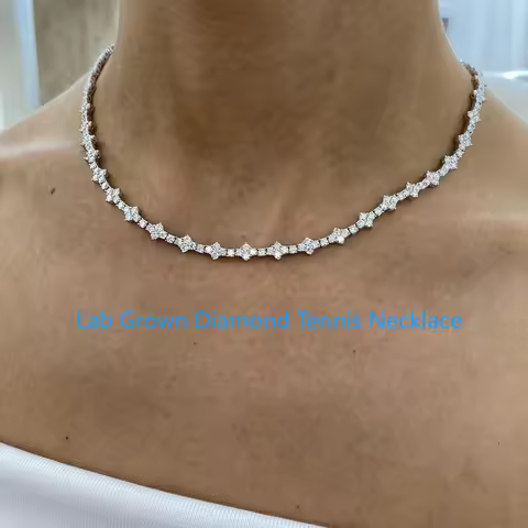 Total 13.8ctw Round Shape CVD HPHT Lab Grown Diamond Tennis Necklace DEF VS-VVS Platinum 950 Necklac