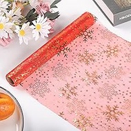 Yonuni Christmas Table Runner 11x108 Inch - Red Snowflake Christmas Decor, Sheer Tulle Fabric for Di