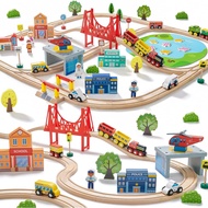 Tiny Land 110PCS Wooden Train Set – Toy Train with Tracks for Kids Ages 3-7