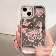 เคสโทรศัพท์กระจกแต่งหน้าผีเสื้อสำหรับ IPhone 11 15 14 13 12 Pro Max 7Plus 8 Plus XR XS X ฝาครอบกันกร