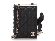 Chanel Black Part-Quilted Lambskin Book Card Holder With Chain Gold Hardware, 2022