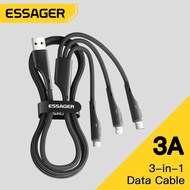 Essager 3 In 1 USB ชนิด C สาย USB เคเบิลไมโคร USB ที่ชาร์จสำหรับไอโฟน13 12 Pro Max ชาร์จกับ Lightning / USB C / Micro Port Nylon สายข้อมูลแบบถัก
