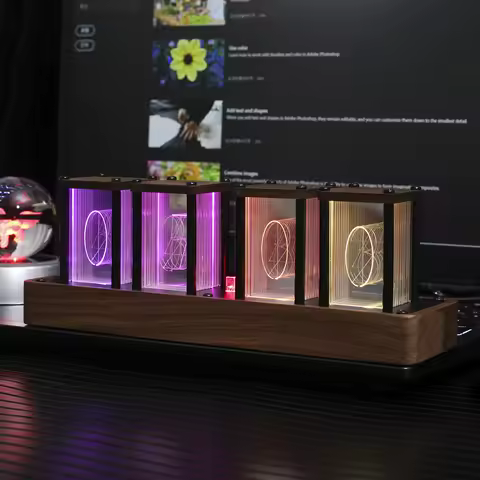 Clocteck Nixie Tube Clock Digital RGB LED Desk Large Display rgb Clock for Bedroom desk No Assembly 