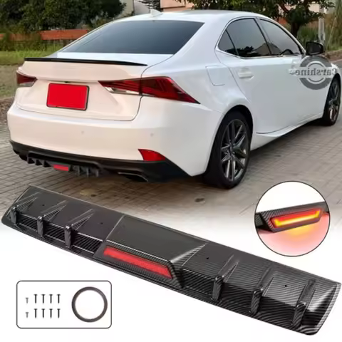 Rear Bumper Diffuser + LED Light For Lexus IS200t IS 250 300 350 F Carbon Fiber