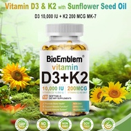 Vitamin D3 K2 10000 iu & 200 mcg Vitamin D dengan MK7 Vitamin K2 Meningkatkan penyerapan kalsium