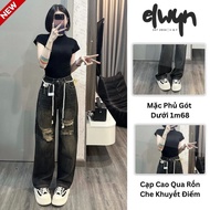 ELWYN women's ripped jeans (with free strap) mossy black straight-leg pants size S M L 8841