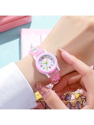 時尚新款馬卡龍色兒童蝴蝶矽膠石英手錶