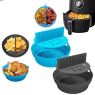 LEOTA Air Fryer Baking Pan, Foldable Round Air Fryer Baking Basket, Household Silicone with Dividing Pad Heat Safe Air Fryer Liner Oven