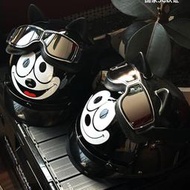 3C認證電動車頭盔男女成人菲力貓兒童2-8歲復古親子摩托車半盔