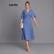 Lovito Casual Plain Ruched Dress for Women LBL12409